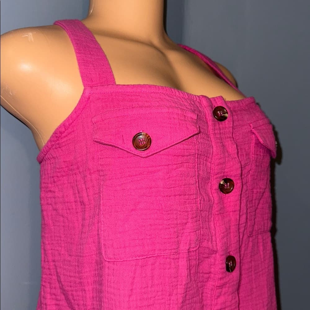 Pink button up tank top
