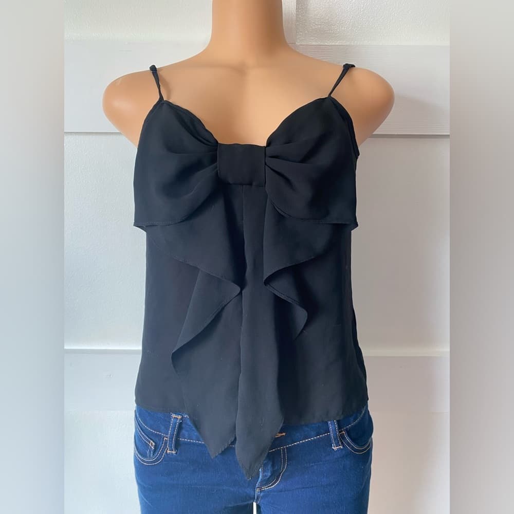 Elegant Rosette Black Bow Tank Top, Size Small
