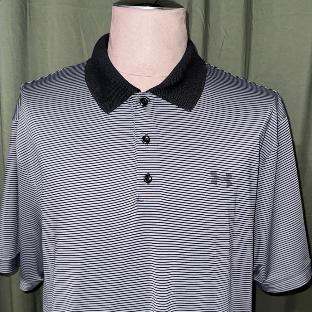 Under Armour Men's Striped Black and Gray Polo