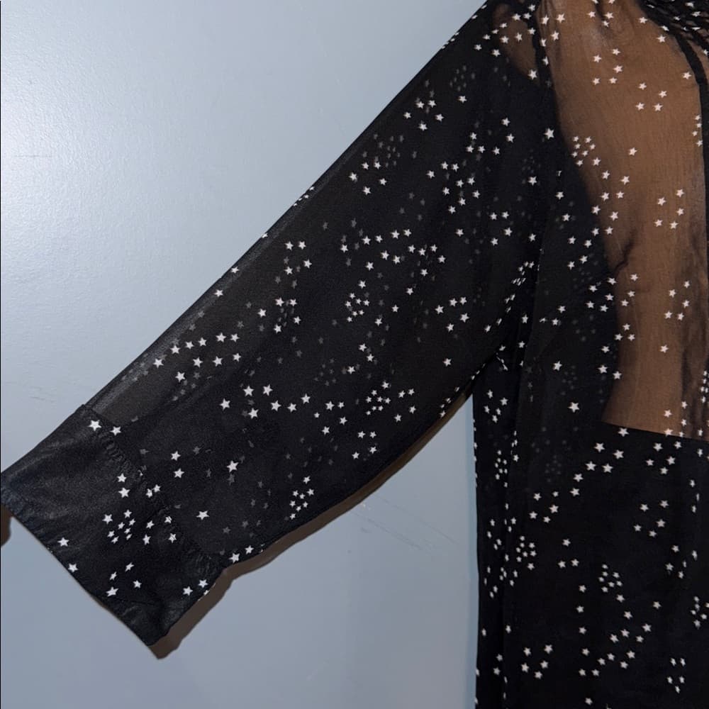 Chic Sheer Black Star Pattern Blouse, Size 2X