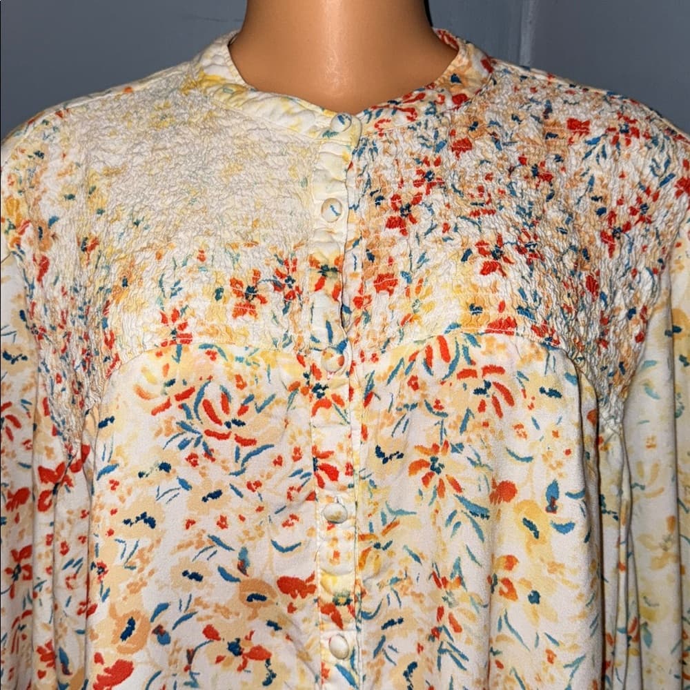 Time & Tru Floral Long Sleeve Smocked Top - Size XXL