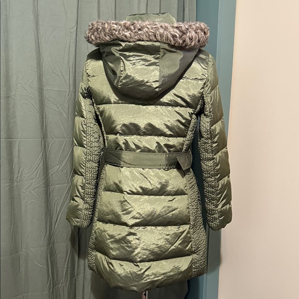 Green Puffer Coat with Fur Hood