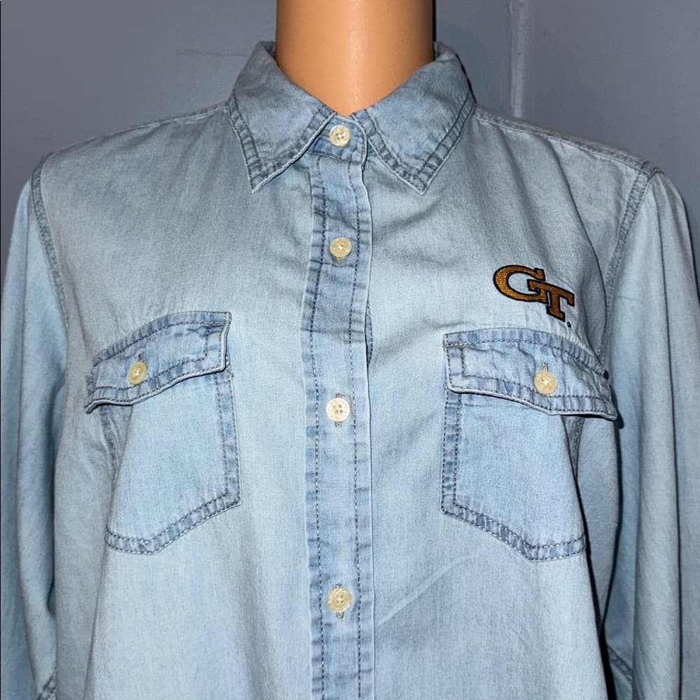 Antigua Georgia Tech Denim Button-Up Shirt - Size XXL