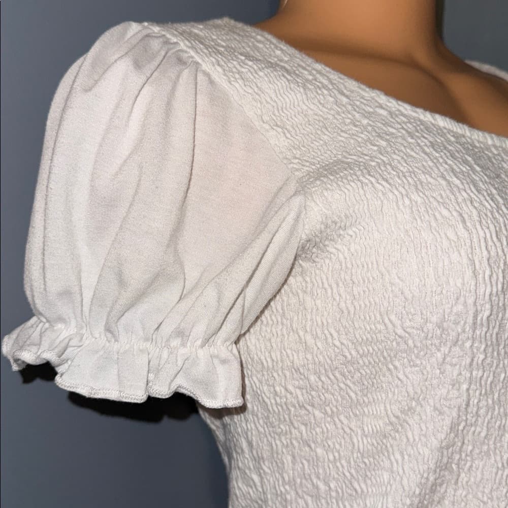 Moa Moa White Smocked Puff Sleeve Top - Size Large