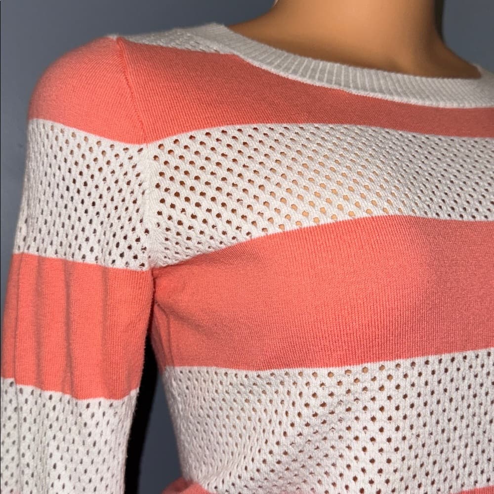 Coral & White Striped Long-Sleeve Sweater - Size Small