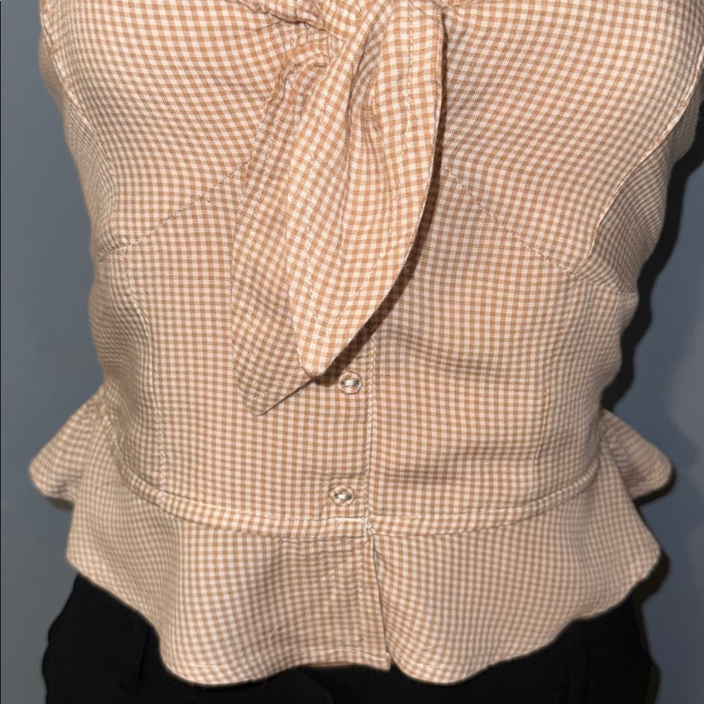 Japna Gingham Halter Tie-Front Top - Size M