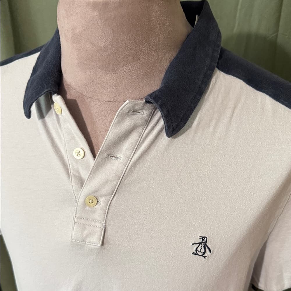 Original Penguin Men's Light Blue Polo with Navy Accents