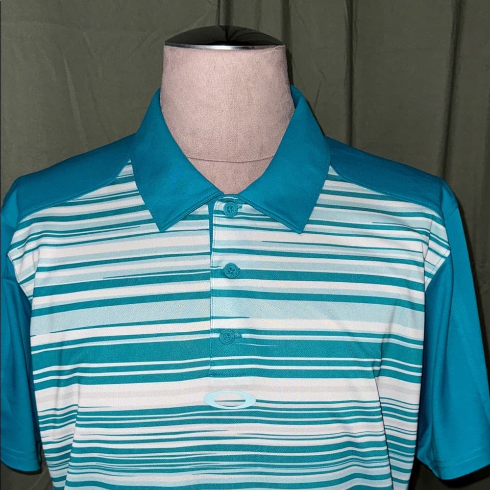 Oakley Teal Striped Men's Polo Shirt
