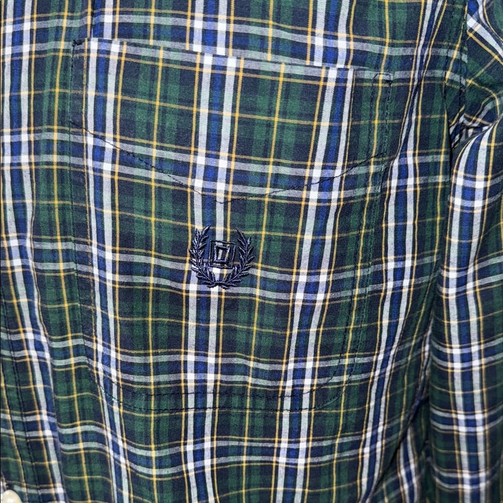 Chaps Navy and White Plaid Button-Down Shirt
