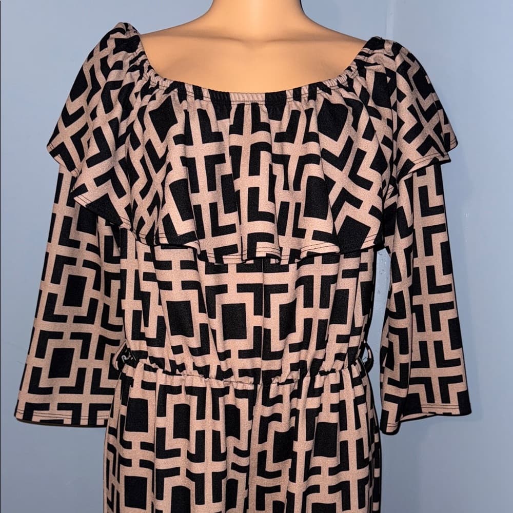 Stylish Black and Tan Geometric Jumpsuit