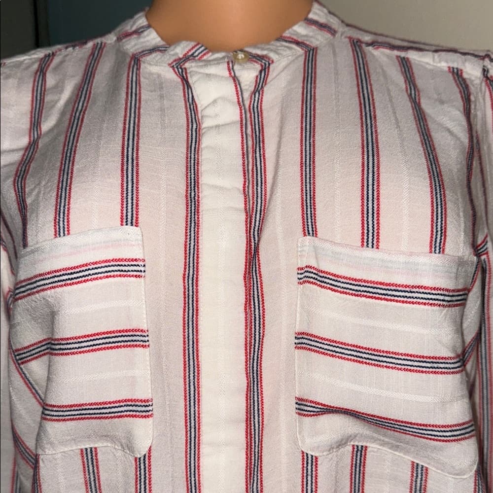 LOFT Red and White Striped Button Down Top