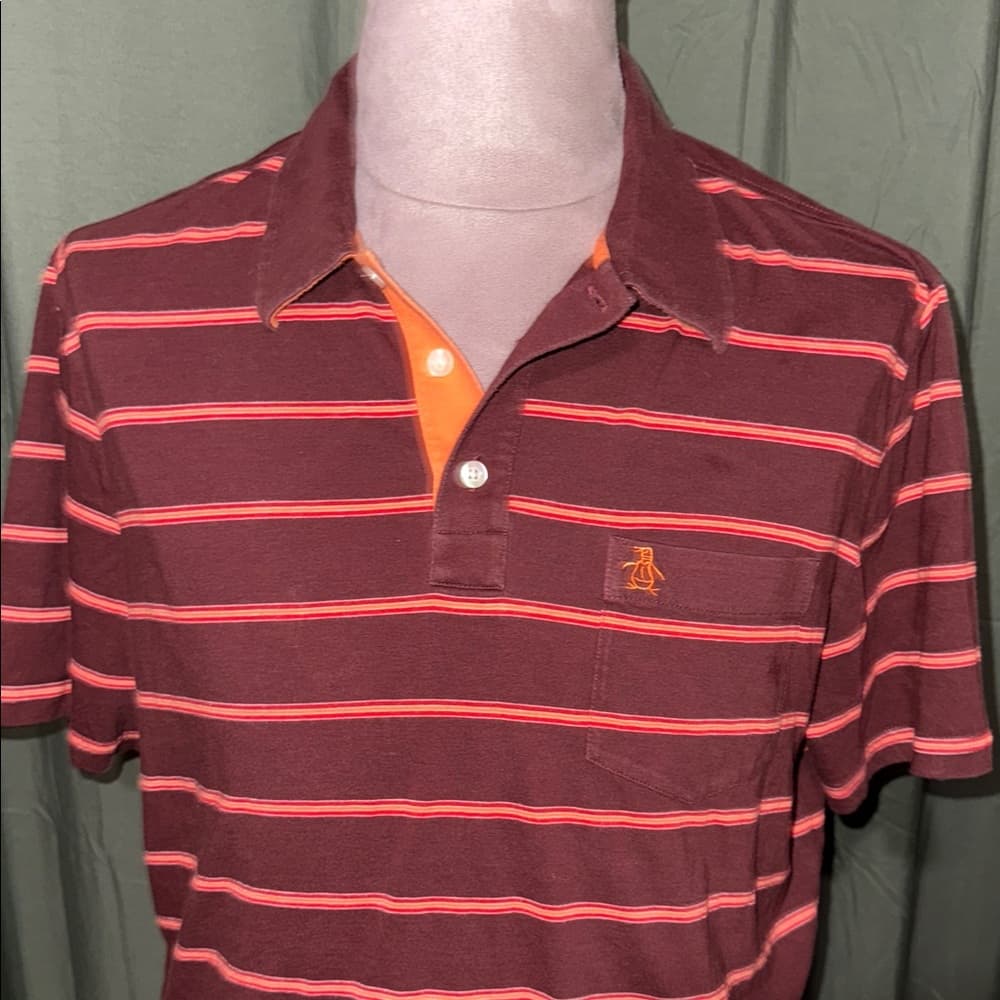 Original Penguin Men's Polo Shirt - Red and Orange Stripes