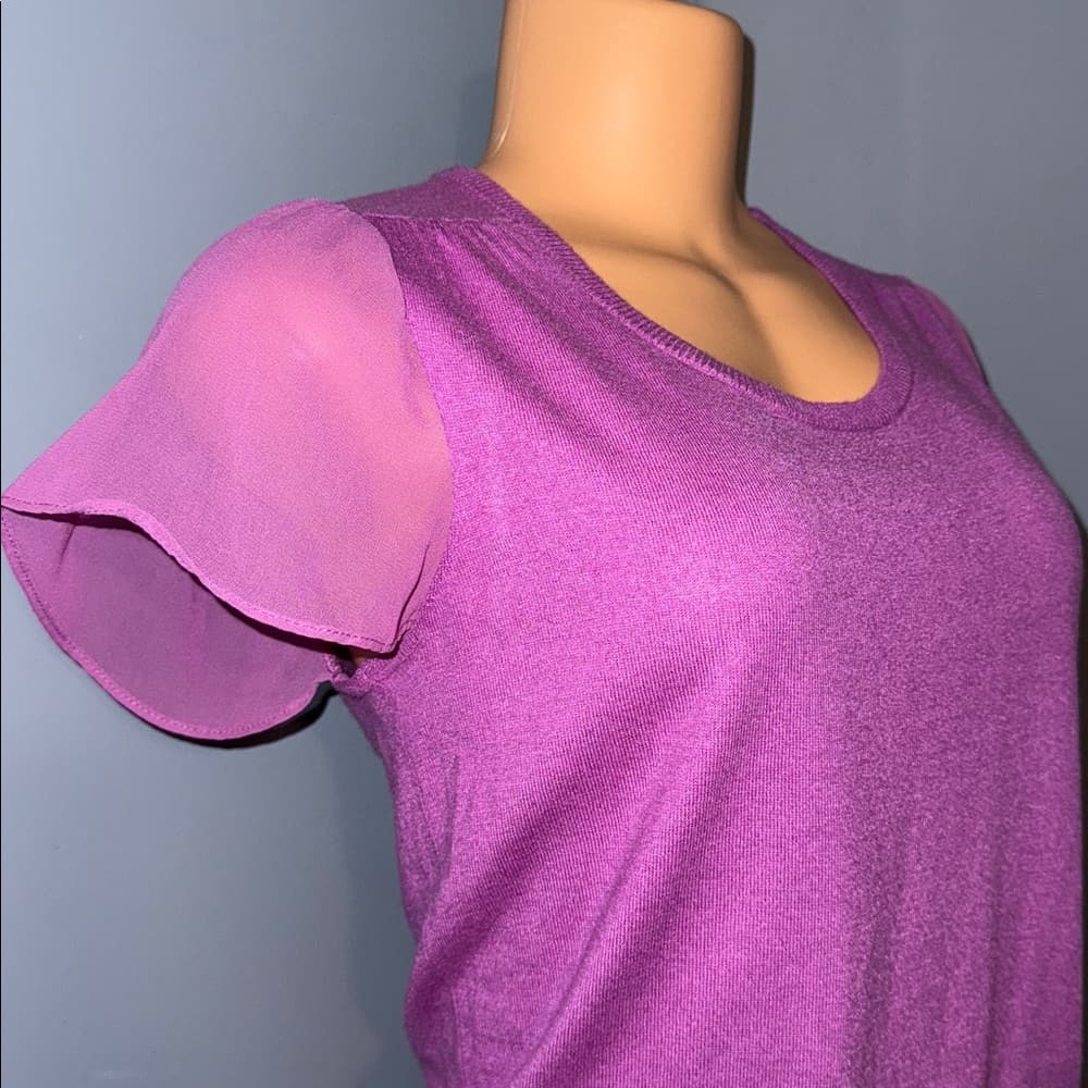Purple dress too with sheer short sleeves
