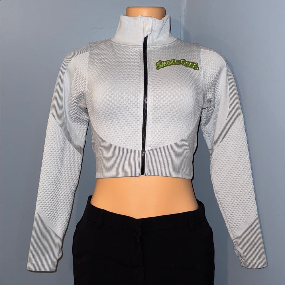 New Mix Smoke Gods Cropped Zip-Up Jacket, Size: Small