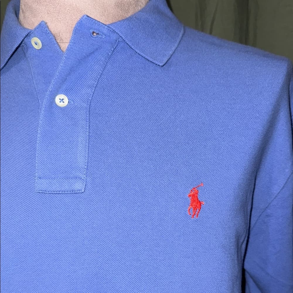 Polo by Ralph Lauren Men's Sky Blue Polo Shirt with Red Logo