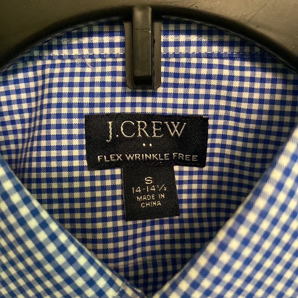 J. Crew blue and white checkered long sleeve button down shirt