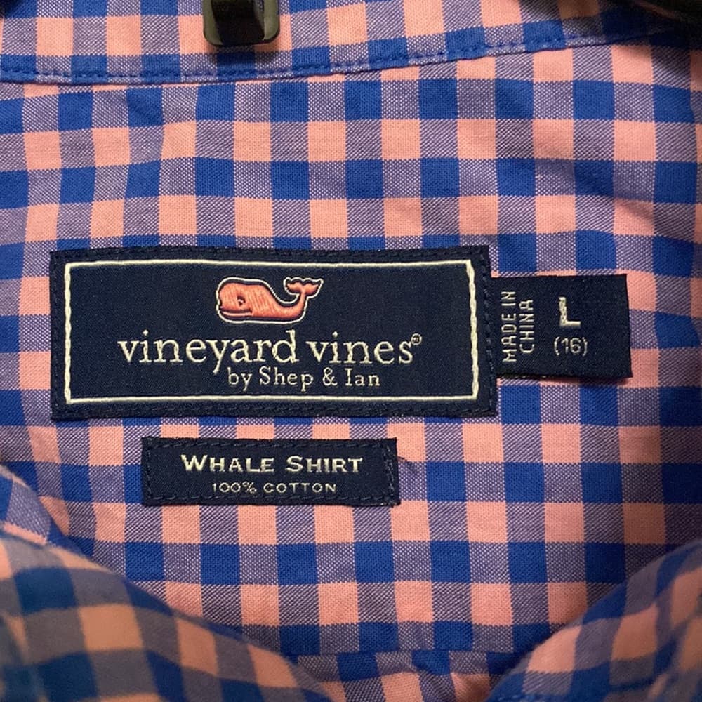 Boys large pink & blue checkered button down