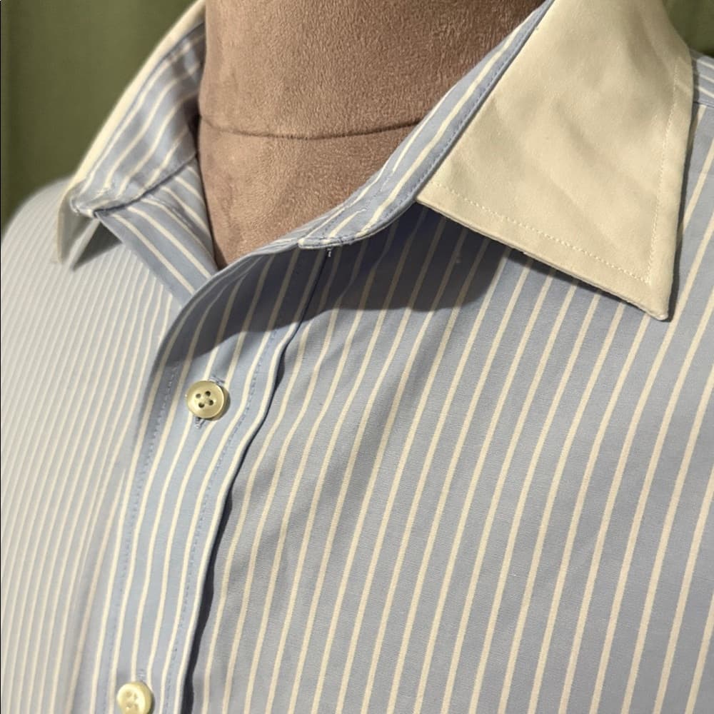 Chaps Light Blue Striped Dress Shirt with White Collar