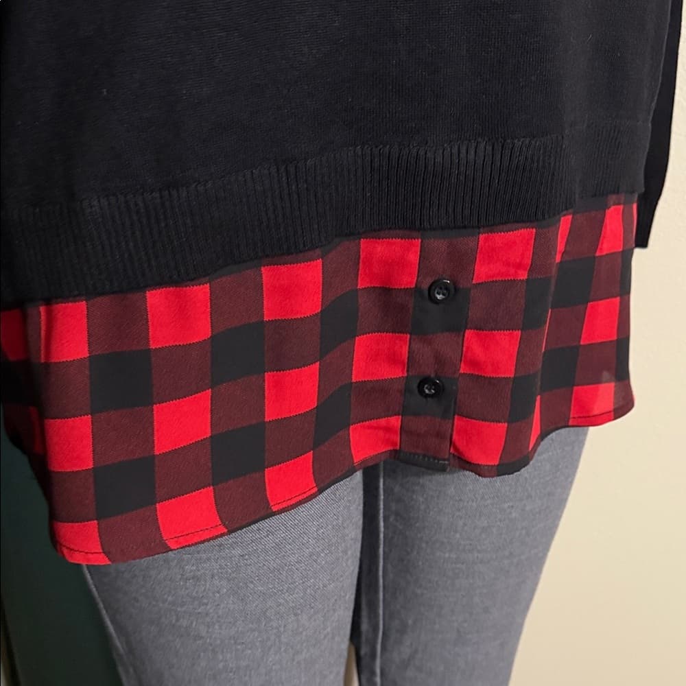 Adrianna Papell Black and Red Layered Sweatshirt