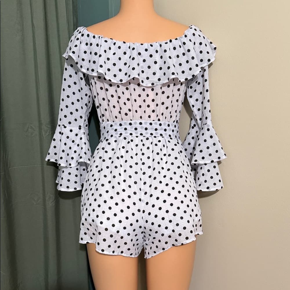 FavLux Off-Shoulder Polka Dot Romper - Size M