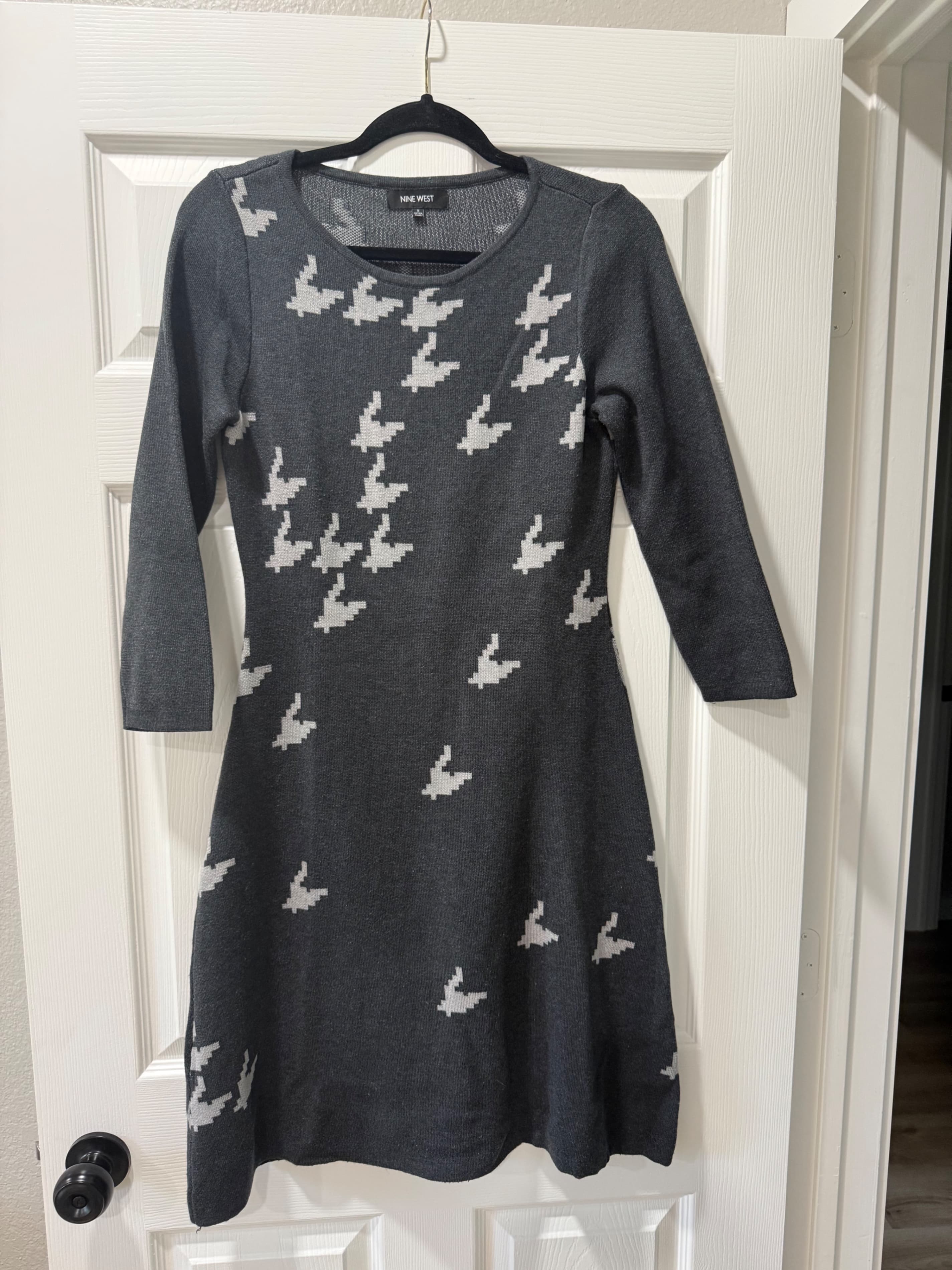 Nine West Gray Knit Dress with Bird Pattern Size S