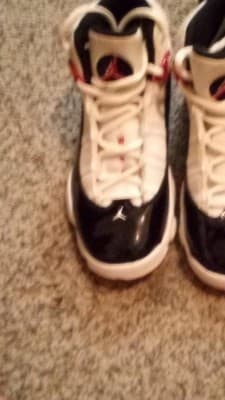 Jordan 11 Black/White/Red High Top Athletic Shoes Men's Lace Up