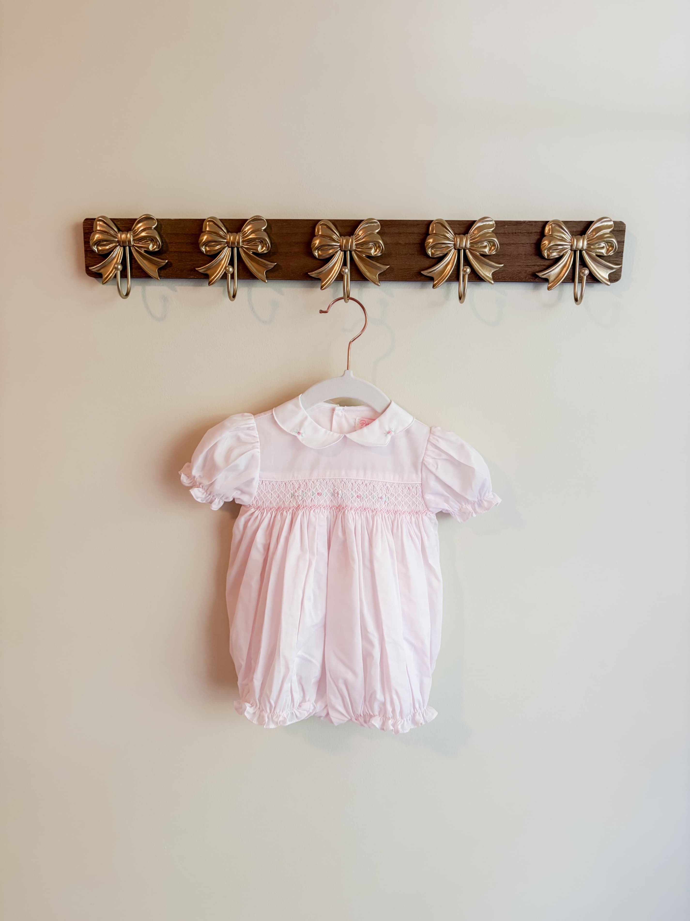 Petit Ami size 3 months Pink Smocked Romper with Puff Sleeves