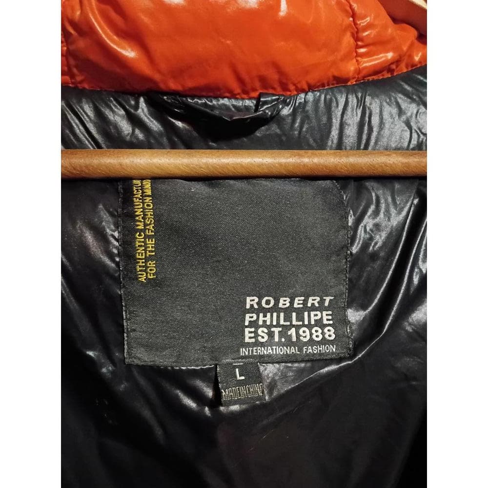Robert Phillipe Men's Large Orange and Black Puffer Jacket