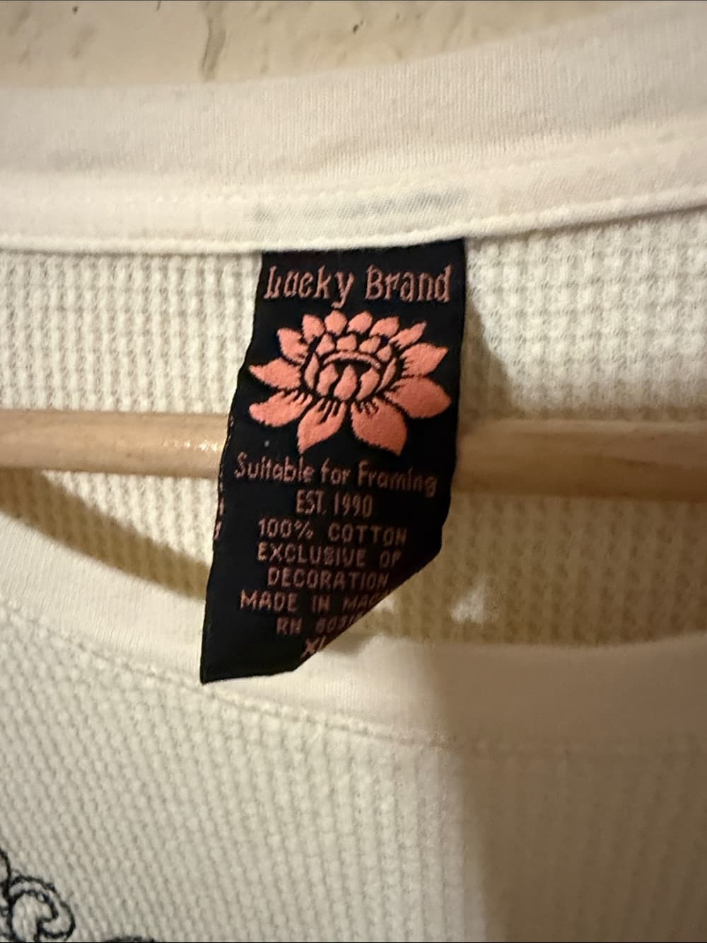 Lucky Brand Cream Long Sleeve Top with Multicolor Embroidered Butterfly xl