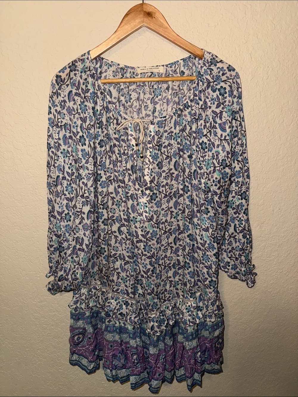 Spell Dahlia Floral Tunic Dress in Blue and Purple oversized xs