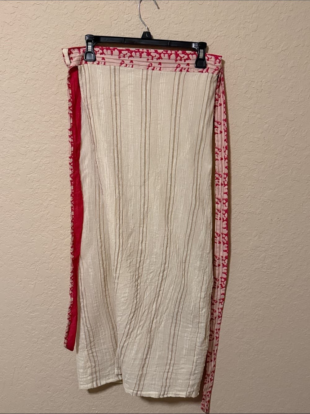 Free People Cream Maxi Wrap Skirt with Red Trim