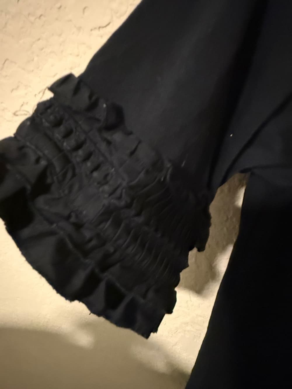 See By Chloe Black Short Sleeve Top with Smocked Ruffle Sleeves