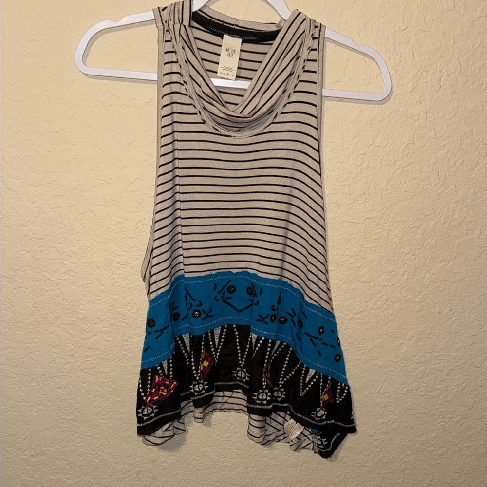 Free People We The Free Striped Tank Top with Blue and Black Accents medium