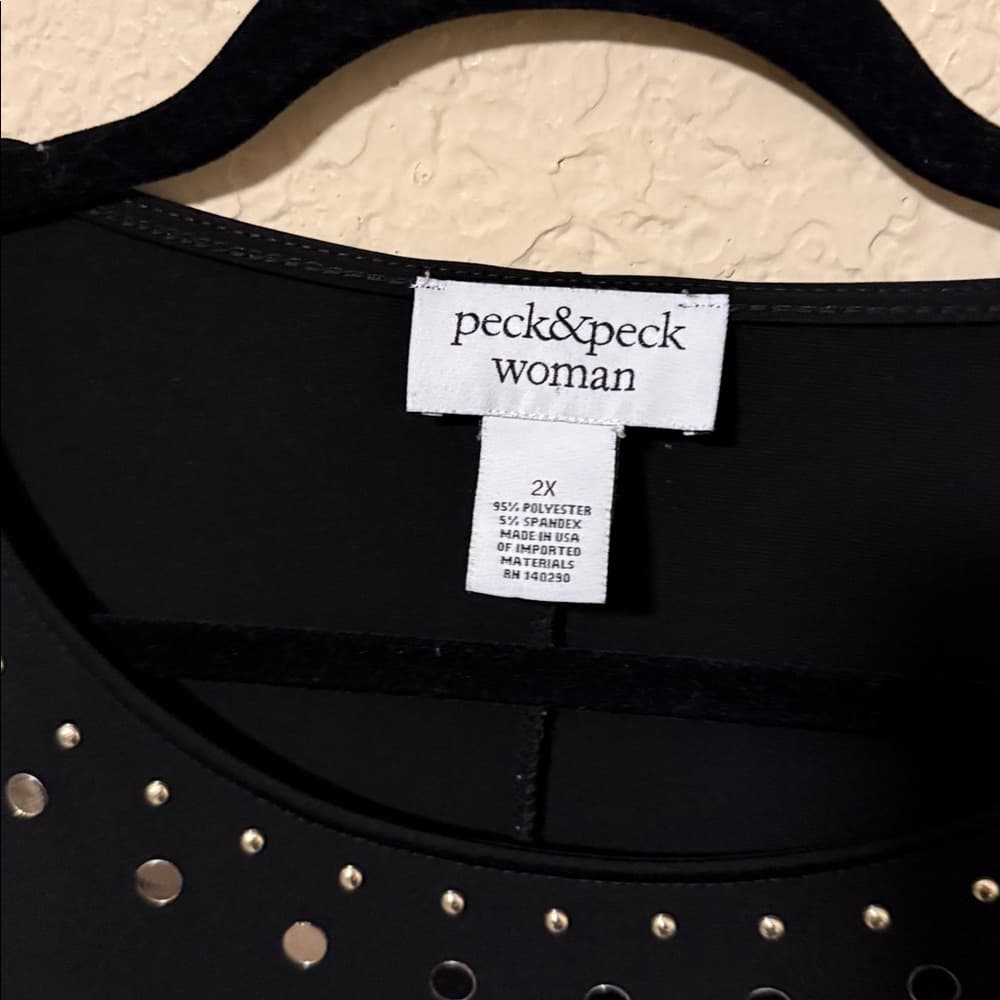 Peck & Peck Black Stud-Embellished Dolman Tunic stretchy plus size blouse 2x
