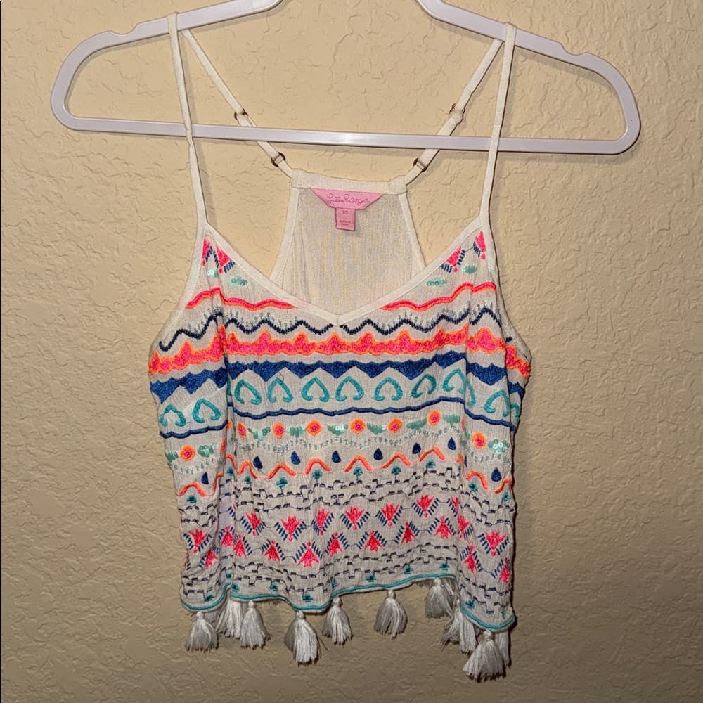 Lilly Pulitzer Multicolor Patterned Tassel tank xs