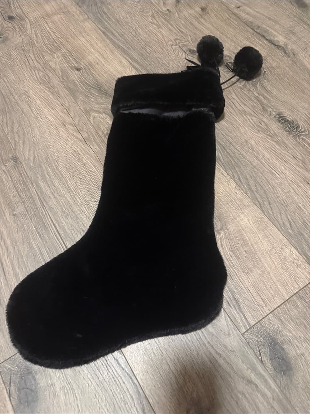 Victoria's Secret Black Plush Stocking with Patch Accents