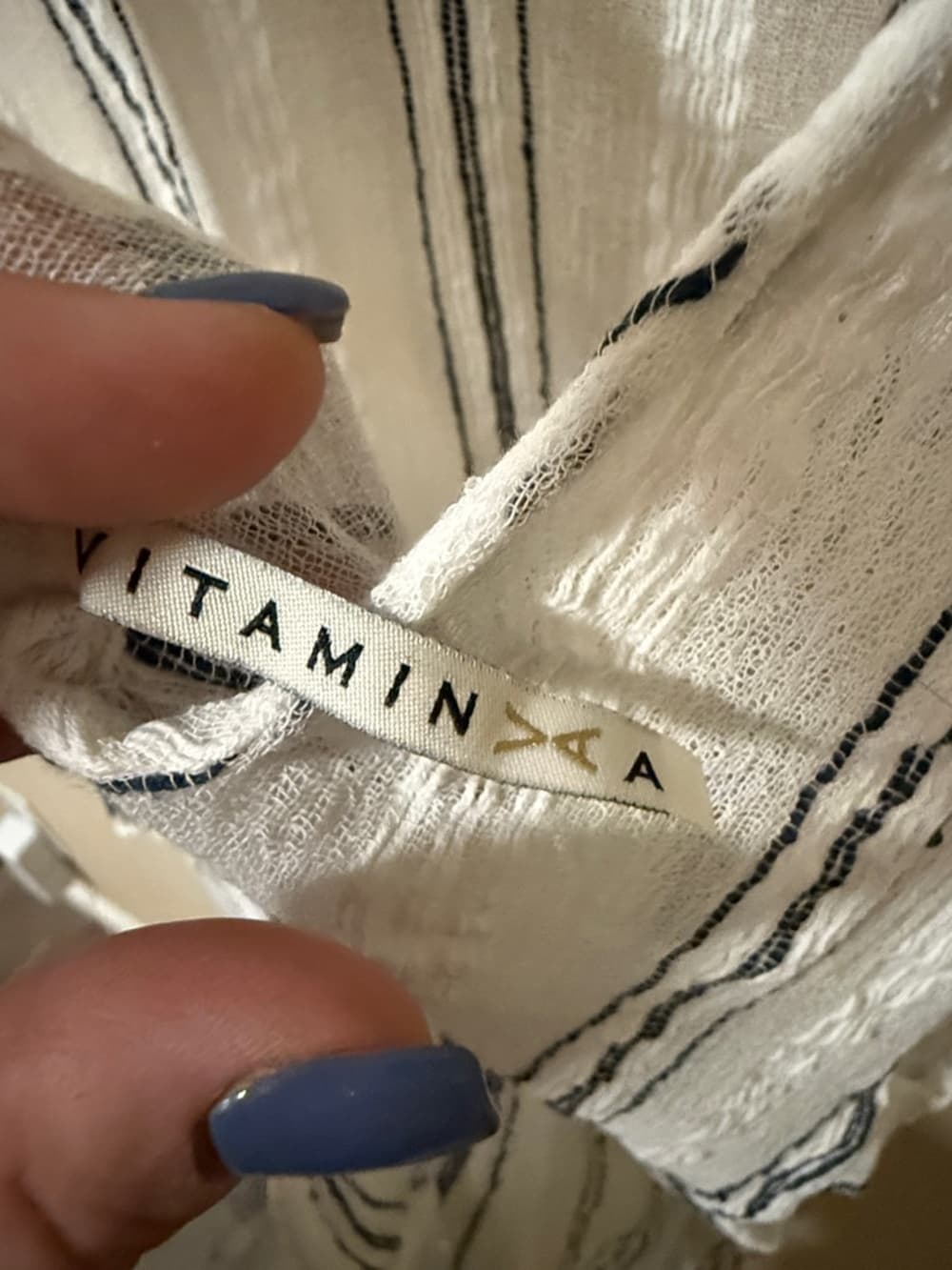 Vitamin A White and Navy Striped Lightweight Swim Coverup 19" pit to pit