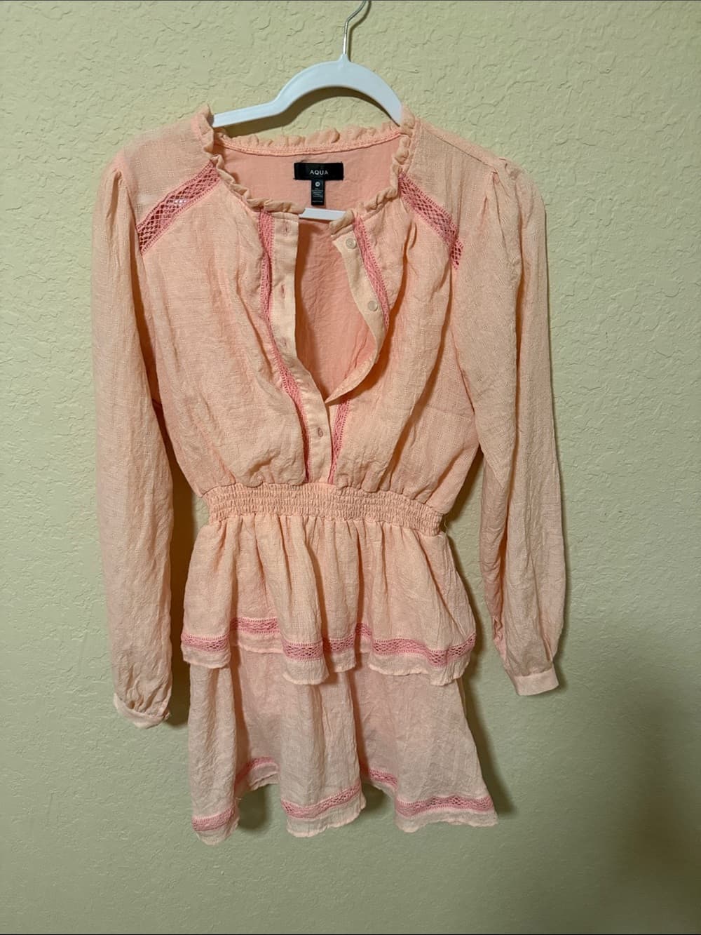 Aqua Peach Tunic Dress with Pink Lace Trim