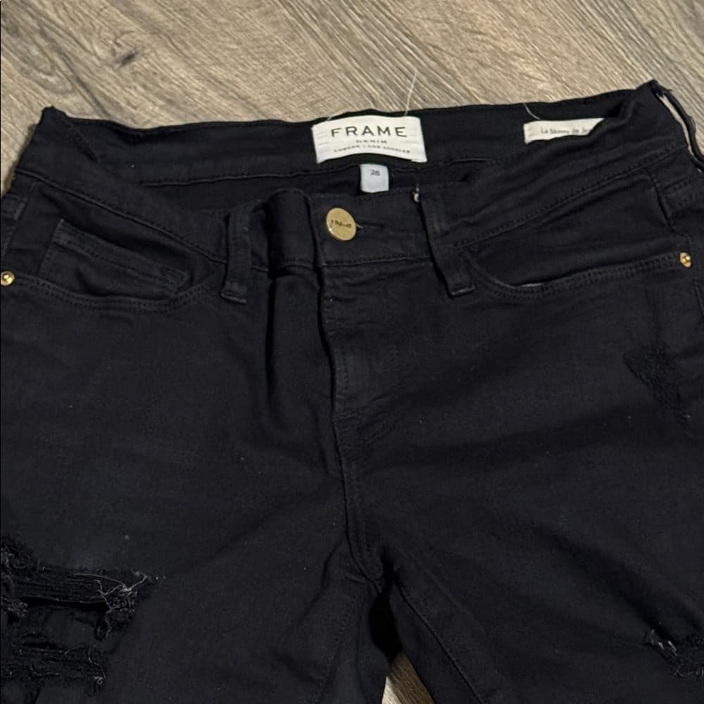FRAME Black Ripped Skinny Jeans size 26