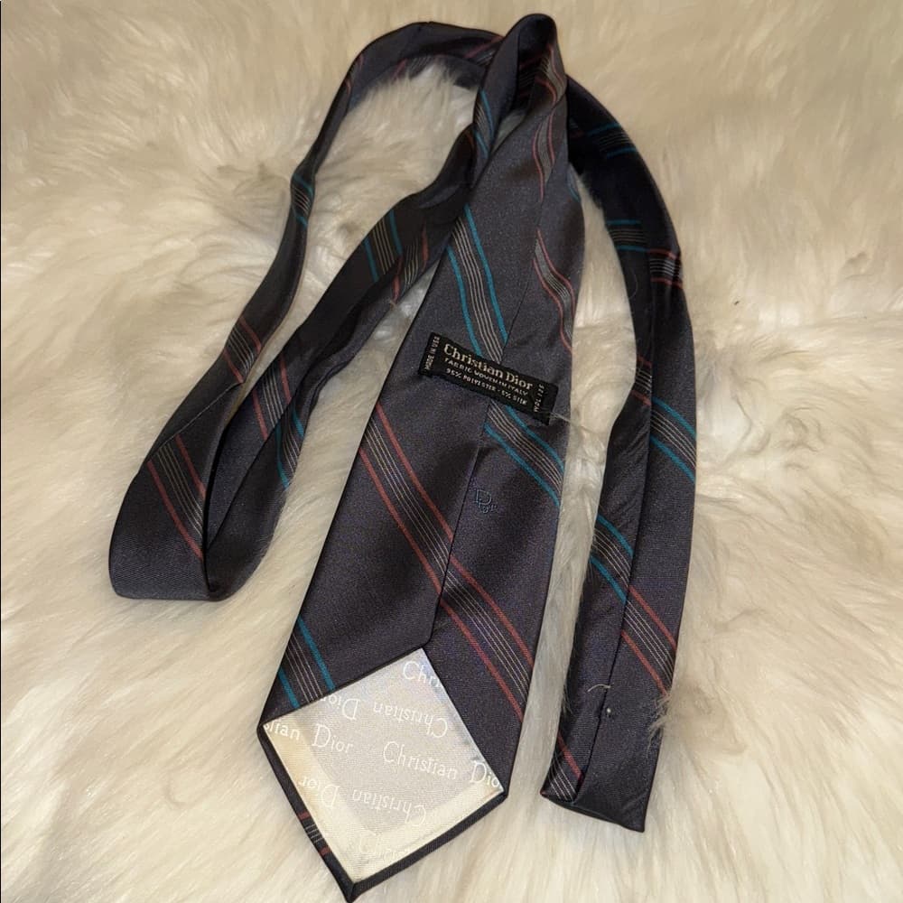 Dior Gray Tie with Red and Blue Stripes