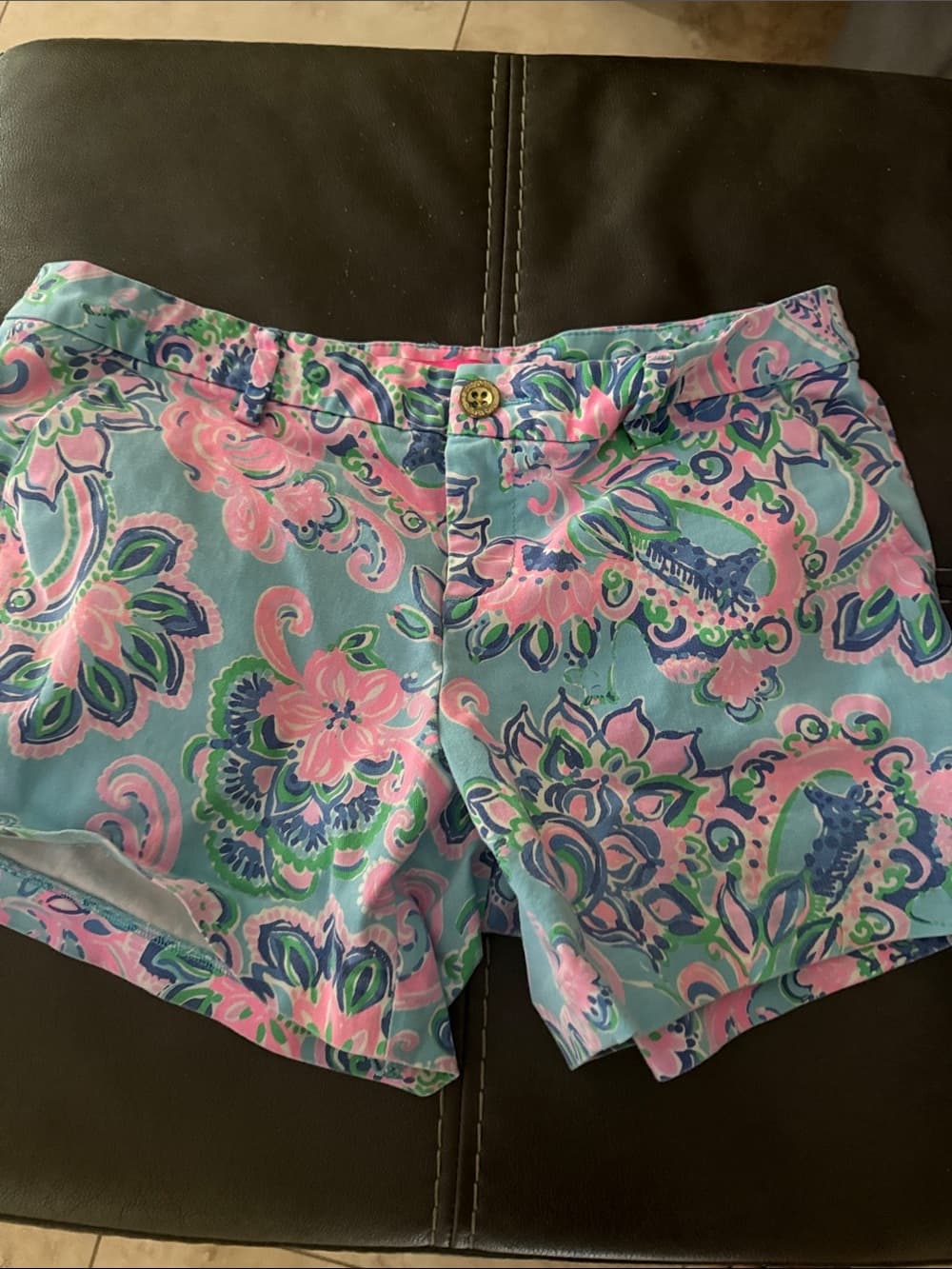 Lilly Pulitzer Blue, Pink & Green Paisley Floral High-Waist Shorts