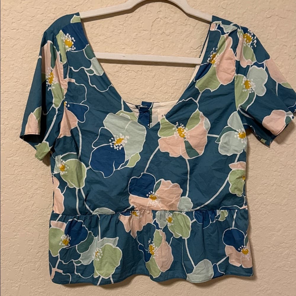 Sezane Floral Women's Top in Blue and Green european 40