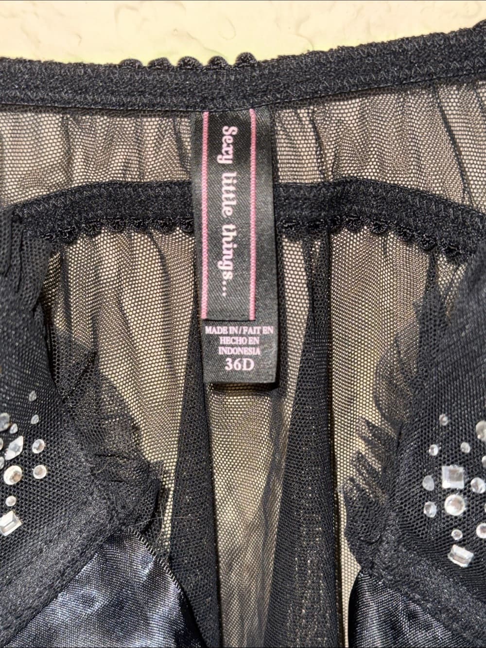Y2K VS Black Rhinestone Babydoll Chemise - Women Intimates 36C