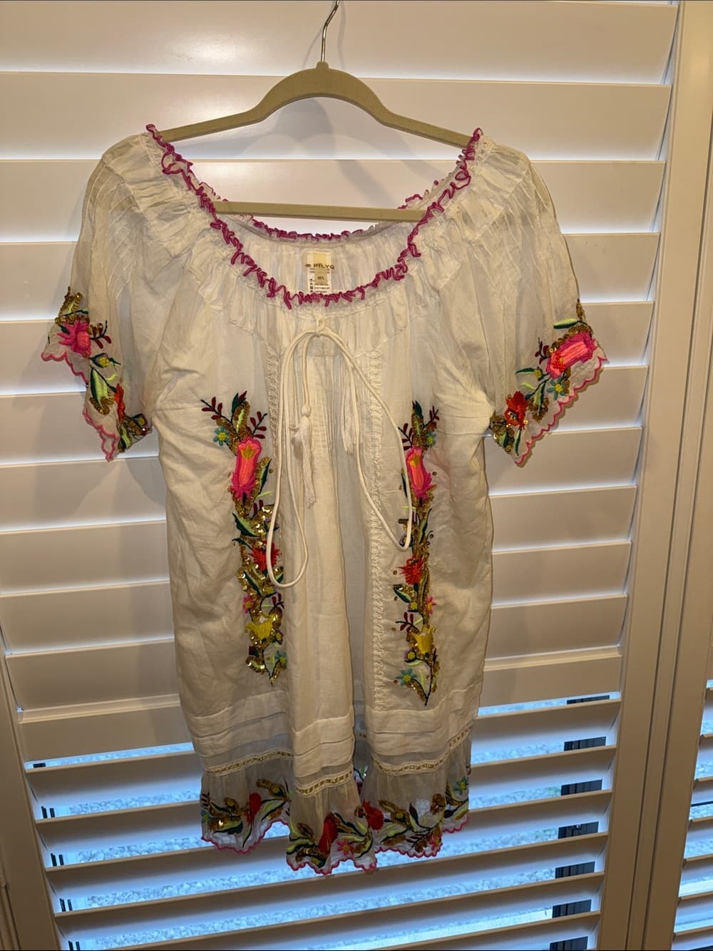 Pilyq Lana White with Pink and Yellow Floral Embroidery dress m/l