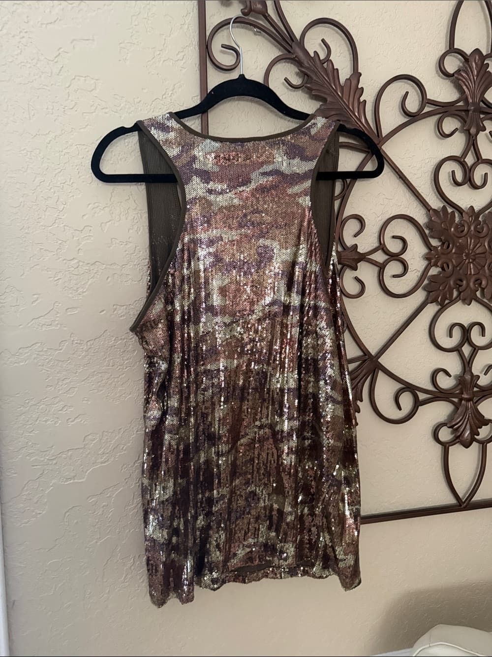 DKNY Jeans Sequin Camo Tank - Olive & Black xl