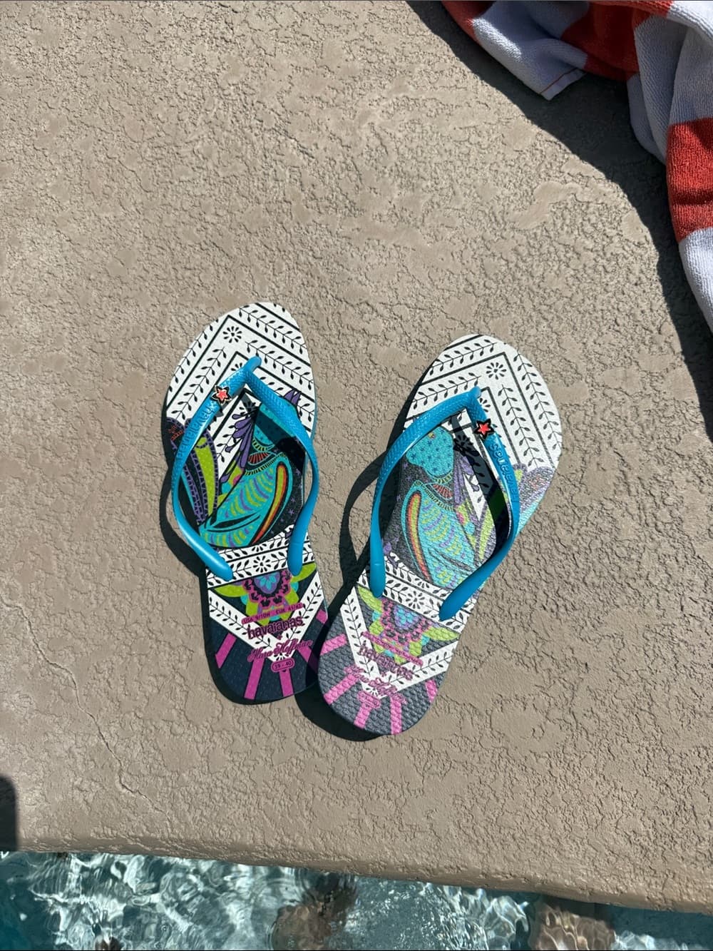 Havianas x Mara Hoffman Colorful Patterned Flip Flops with Teal Straps