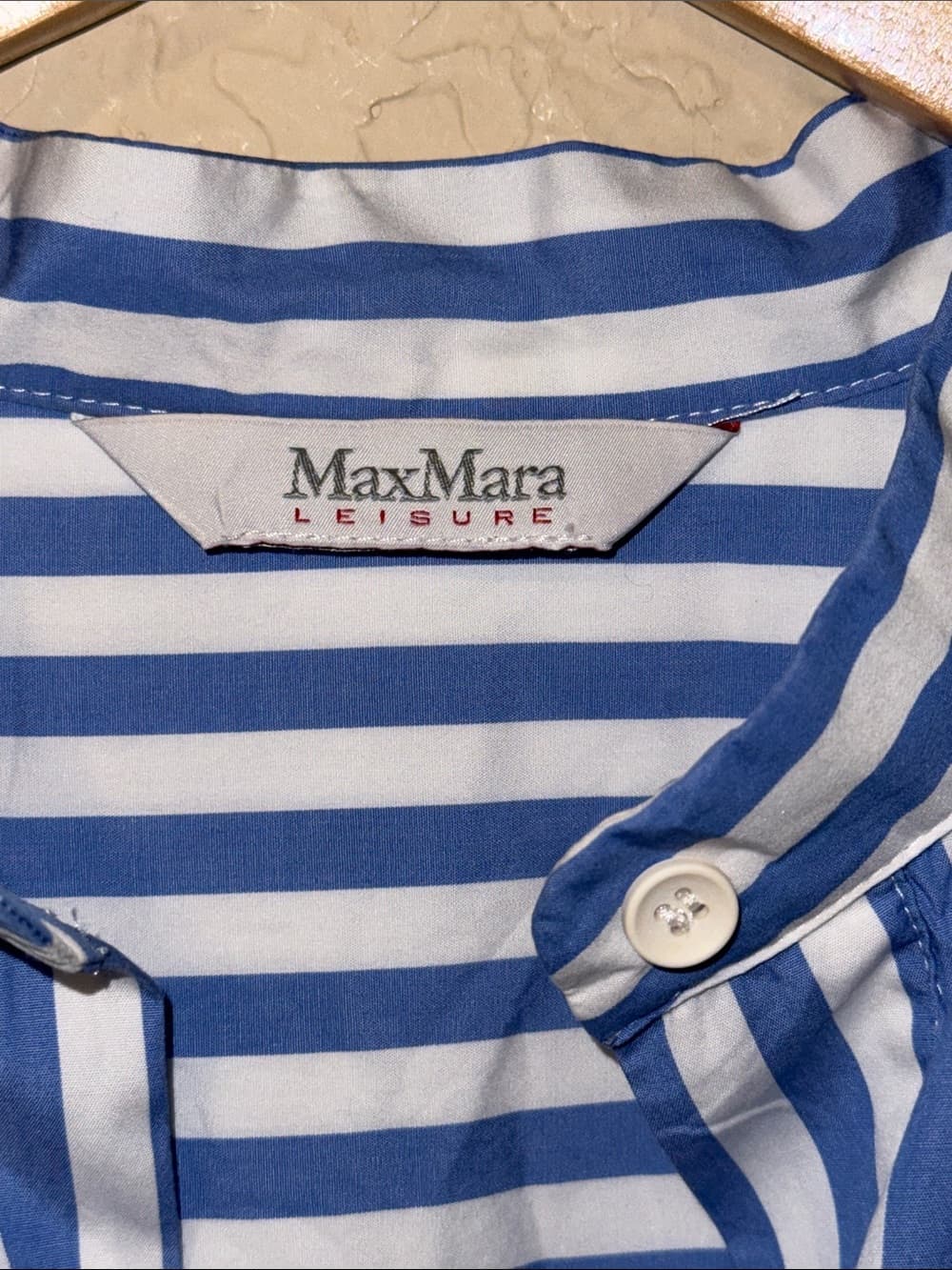 MaxMara Blue and White Striped Button-Up Shirt