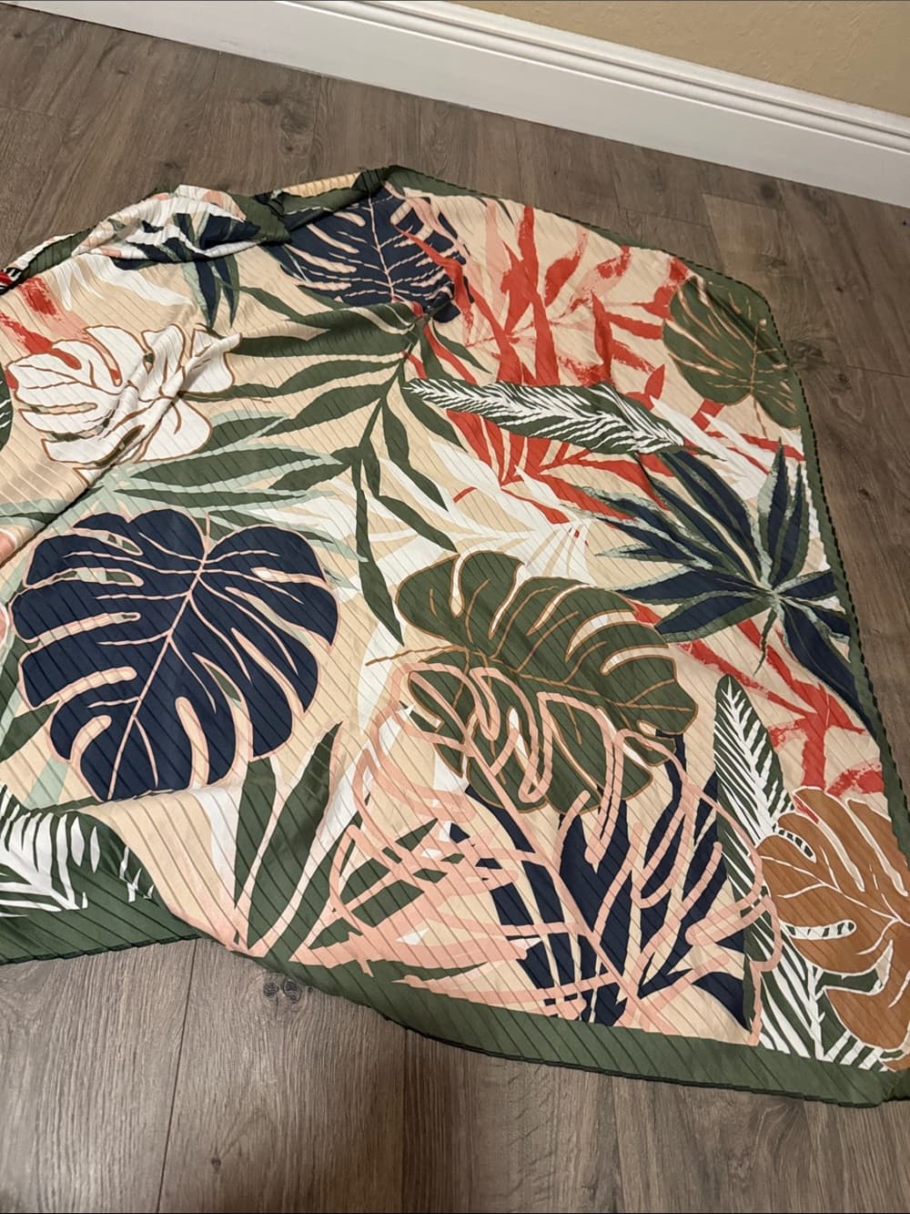 Chico's Pleated Palm Oversized Scarf Square - Navy, Coral, Green, Beige