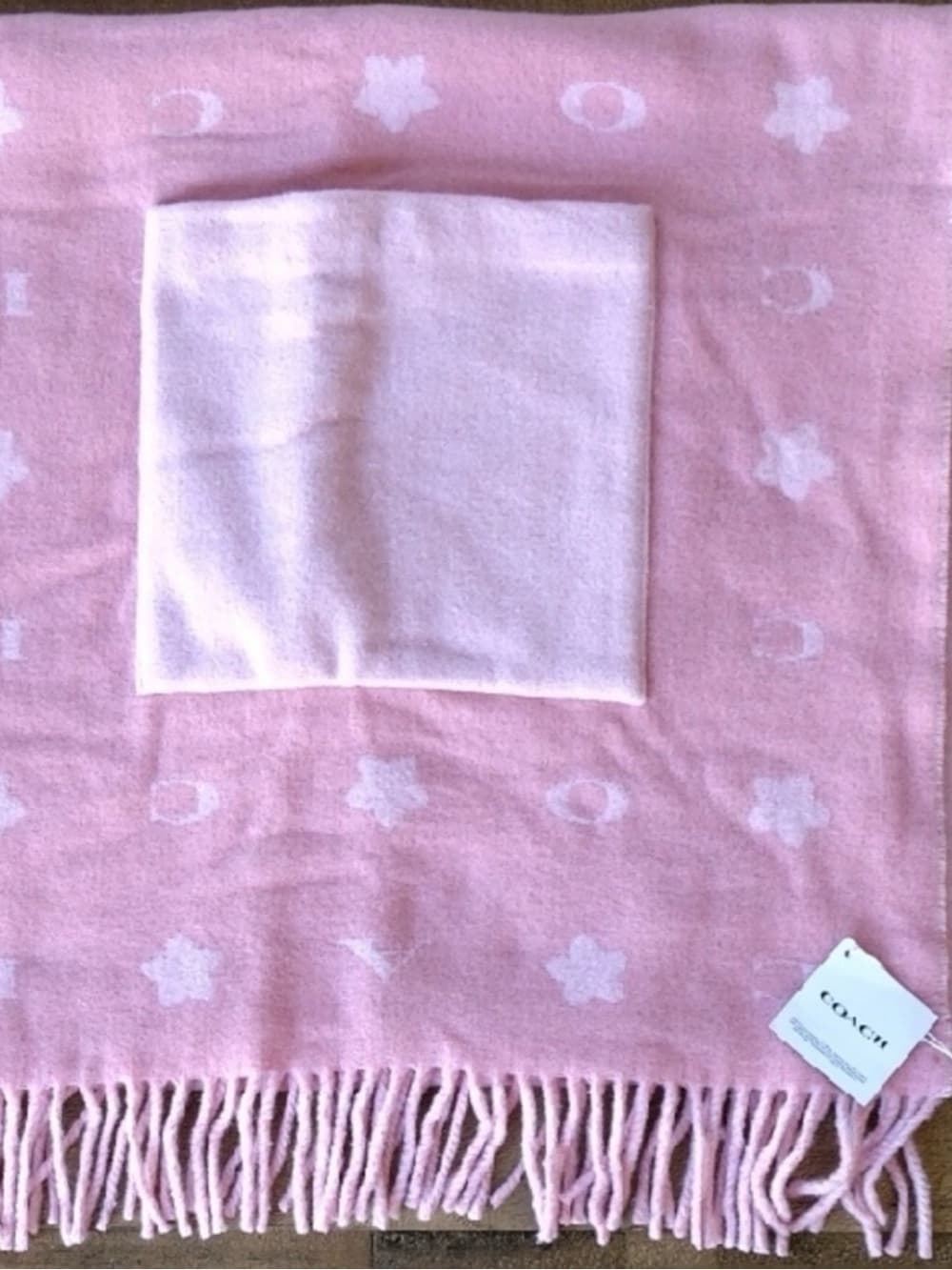 Coach Pink Logo Pocket Fringe Scarf nwt