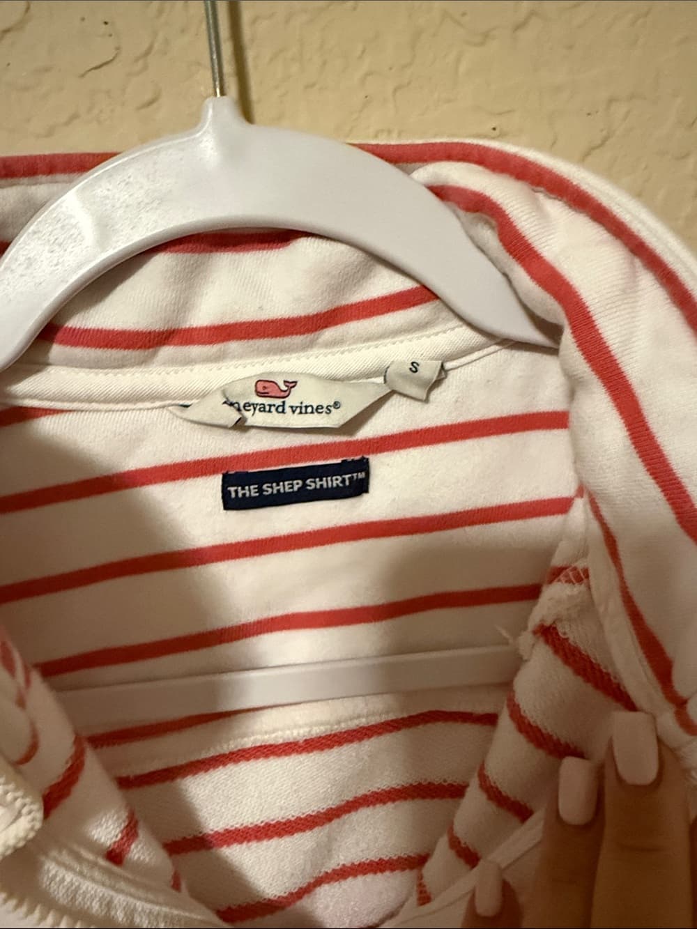 Vineyard Vines White and Coral Striped Shep Shirt small